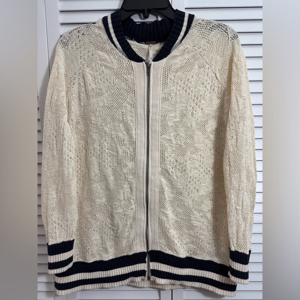 Free People Cream and Black Knit Sweater